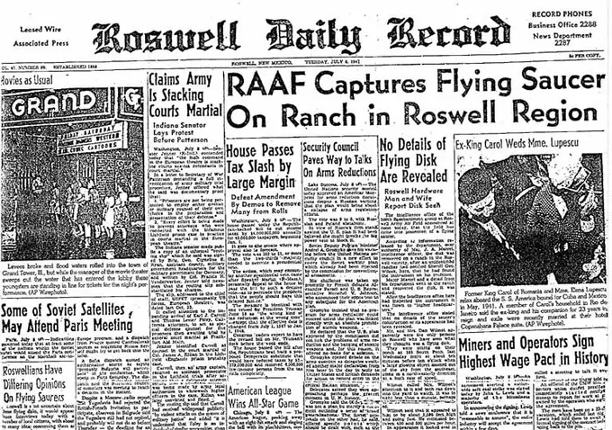 July 1947 Roswell Daily Record front page used as the entry image for the first-week evidence StoryHub