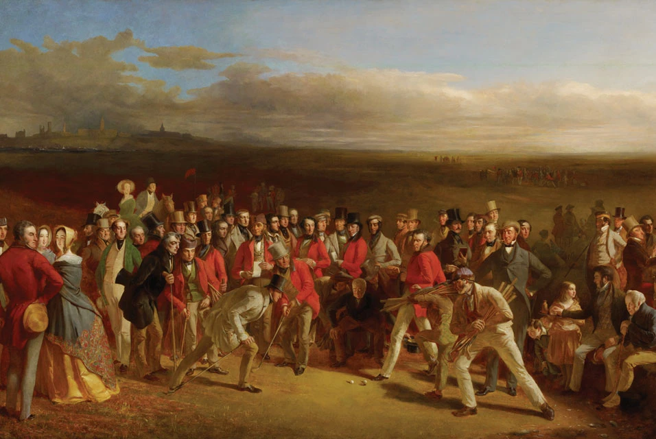 Charles Lees’s 1847 painting The Golfers, showing a match and its gathered spectators