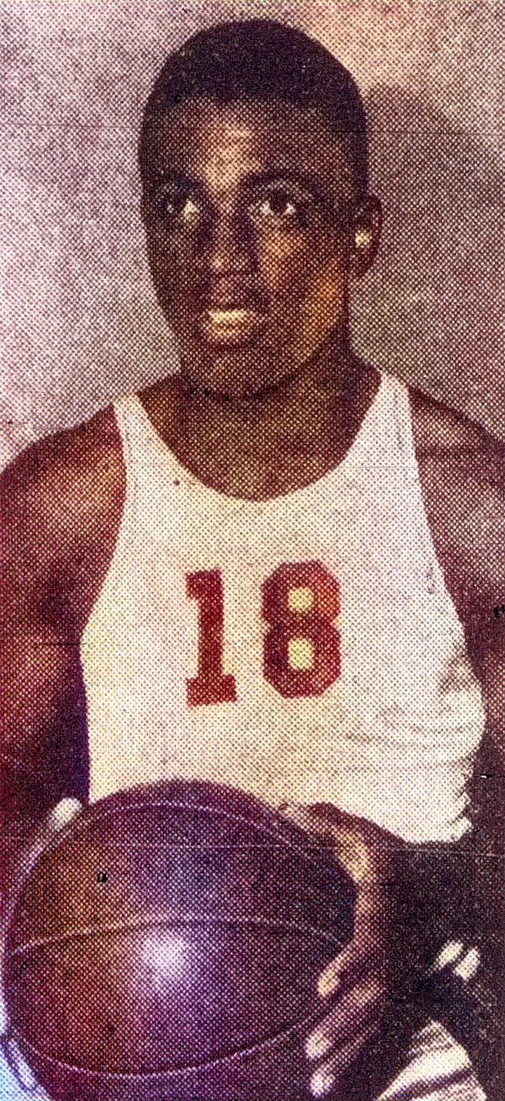 Jackie Robinson in his UCLA basketball uniform, colorized