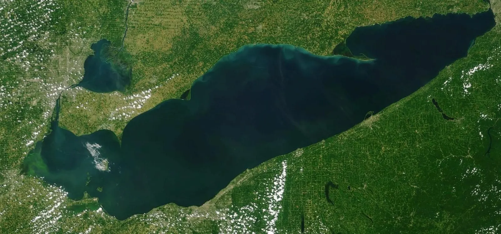 Satellite view of Lake Erie and its shoreline