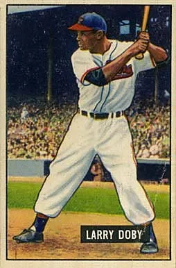 1951 Bowman baseball card of Larry Doby swinging a bat