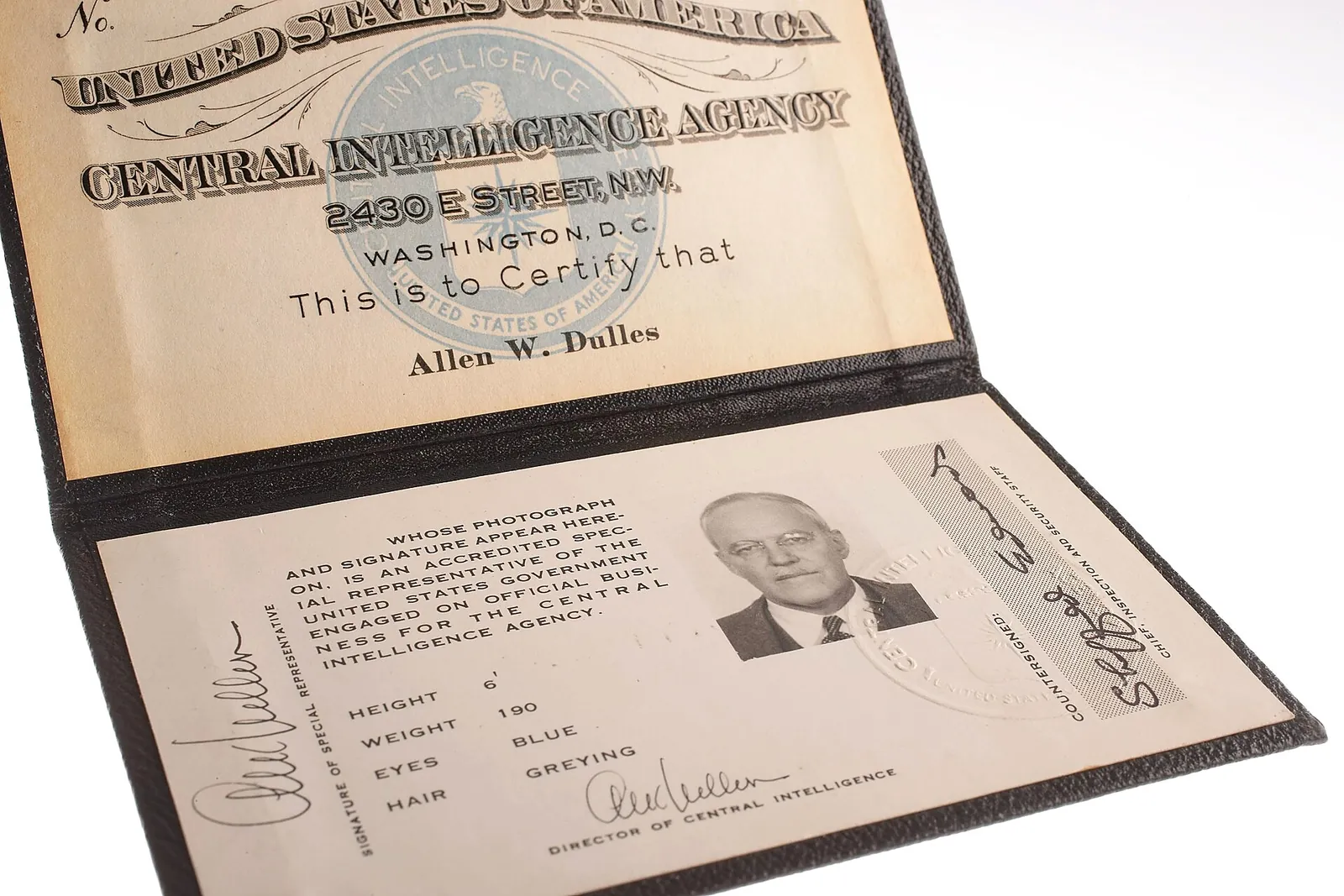 Allen W. Dulles's CIA identification card with his photograph