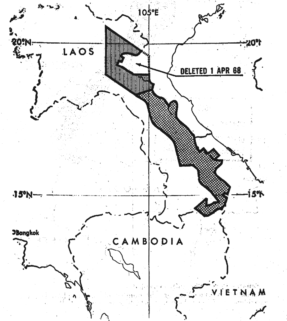 The same map with part of the northern block removed, labeled deleted 1 Apr 68.