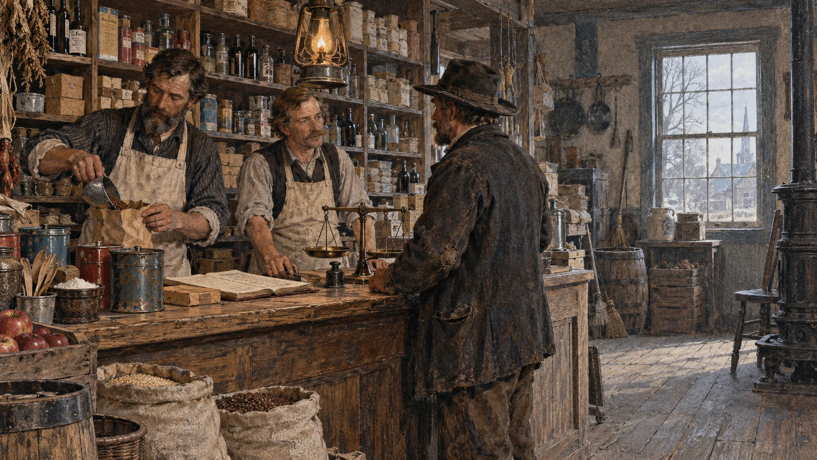 Illustrated nineteenth-century cooperative store interior