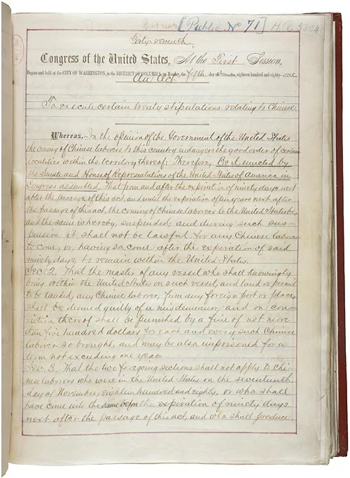 Original first page of the Chinese Exclusion Act, approved May 6, 1882