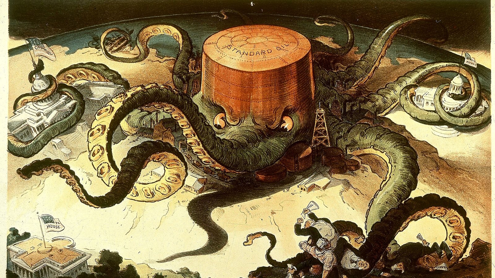 Udo Keppler’s 1904 Puck cartoon Next, showing Standard Oil as an octopus wrapped around the Capitol