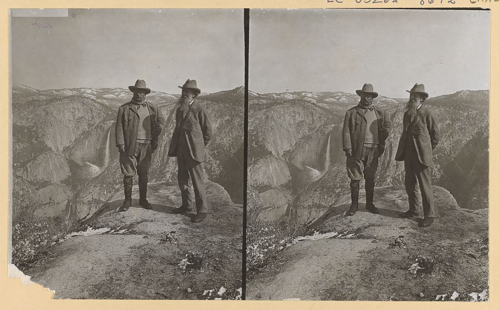 Roosevelt and John Muir at Glacier Point overlooking Yosemite, 1903.