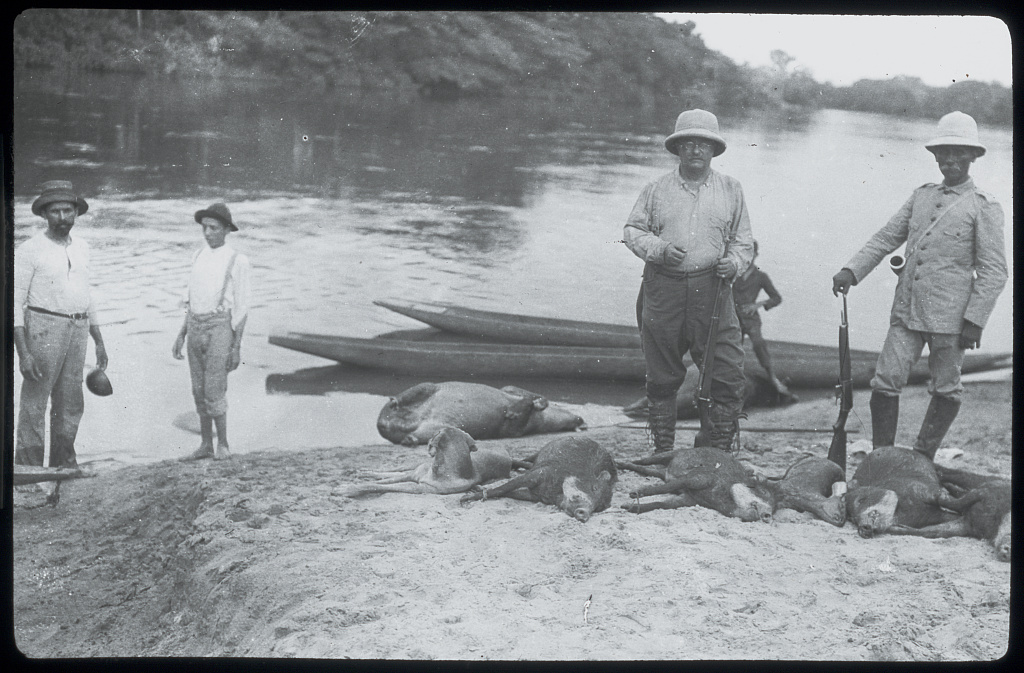 Theodore Roosevelt and Brazilian explorer Candido Rondon beside a river during the expedition.