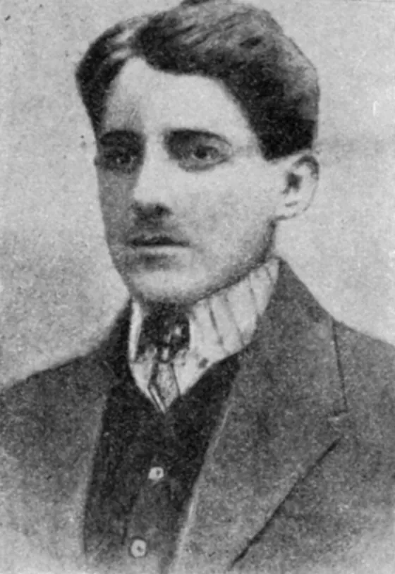 Portrait of Gavrilo Princip as a young man in a suit and tie
